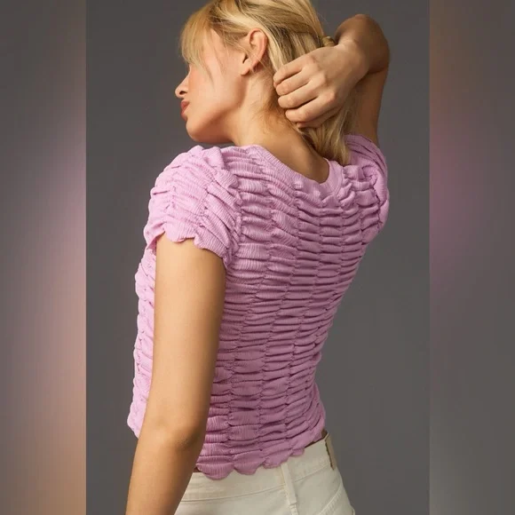 Anthropologie Pink Textured Top - Picture 4 of 6